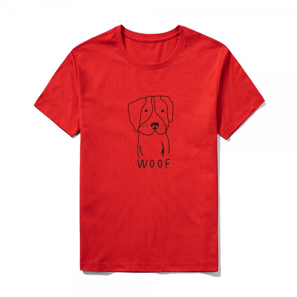 2021 summer group building logo customized short sleeve top large round neck solid color Cute Dog Print T-shirt