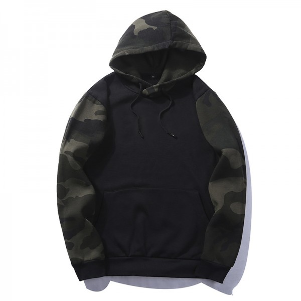 Amazon new men's autumn and winter casual sweater camouflage color matching hooded large size sweater wholesale top wish