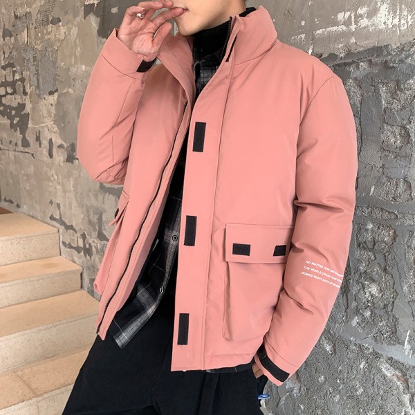 2020 winter new fashion brand simple solid color Velcro thickened warm standing collar cotton clothing cotton coat fashion large size