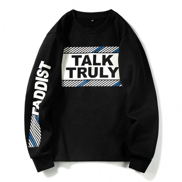 Haoteng clothing autumn and winter round neck Pullover Sweater letter diagonal printing trend Large Plush casual men's sweater