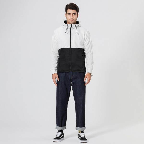 European and American autumn and winter fashion splicing color contrast coat casual versatile trend drawcord zipper hooded cardigan coat men