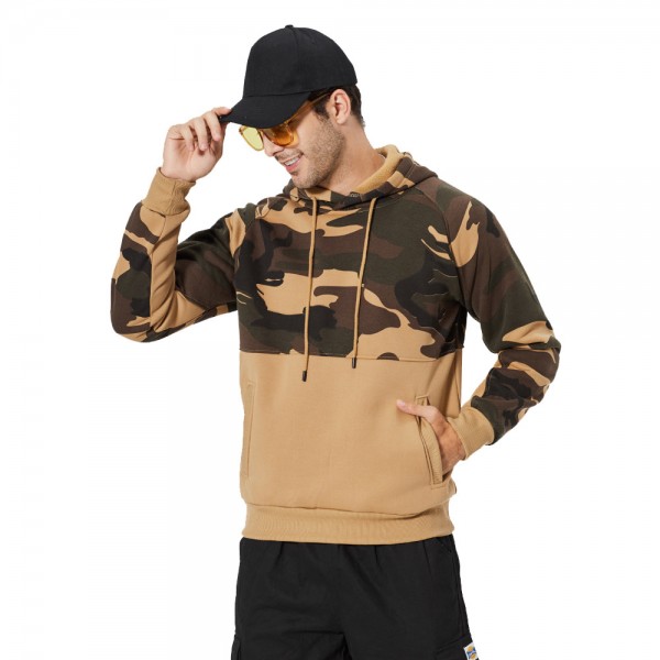Wish cross border men's warm sweater camouflage color matching large men's cotton padded jacket Hoodie casual coat Plush