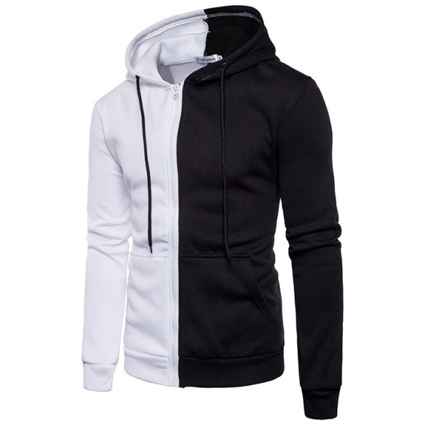 European cross border new casual men's Hooded Sweater men's color matching zipper smiling face print coat large