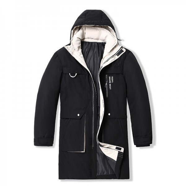 Youth Korean leisure down jacket inside and outside color reversal fashion printing pocket zipper trend hooded jacket men