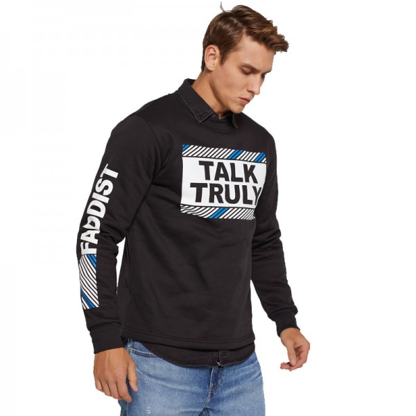 Haoteng clothing autumn and winter round neck Pullover Sweater letter diagonal printing trend Large Plush casual men's sweater