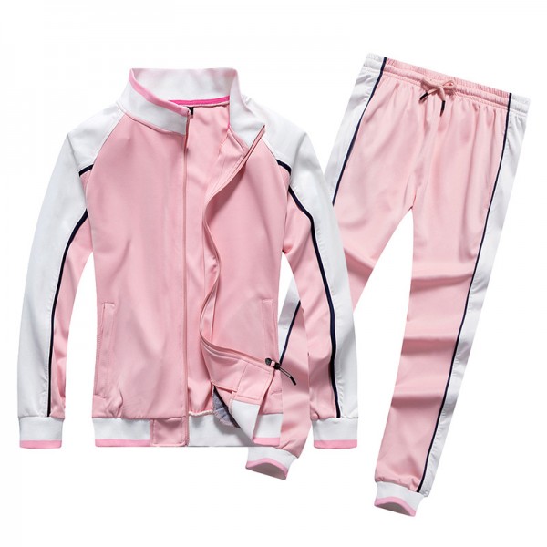 Amazon autumn and winter color matching long sleeve sports two piece zipper cardigan fashion contrast simple drawstring large pocket men