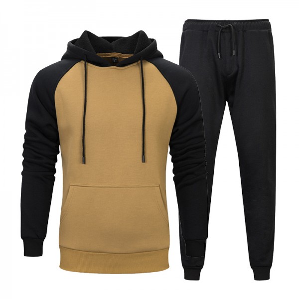 Youth school color contrast two piece suit fashion trend color contrast Hoodie solid waist pants men