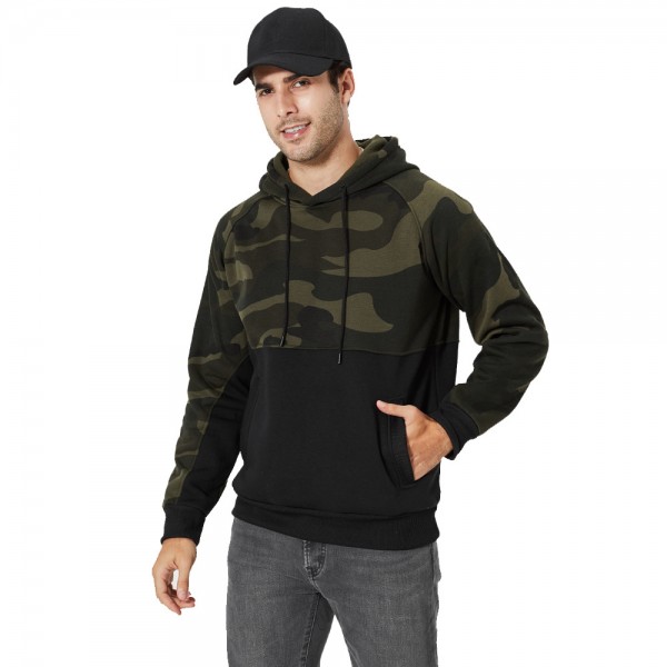 Wish cross border men's warm sweater camouflage color matching large men's cotton padded jacket Hoodie casual coat Plush