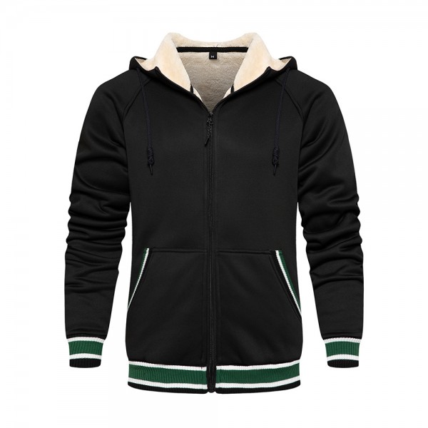 Autumn and winter 2021 new sports European and American men's letter color matching sweater Plush zipper cardigan Hooded Coat men