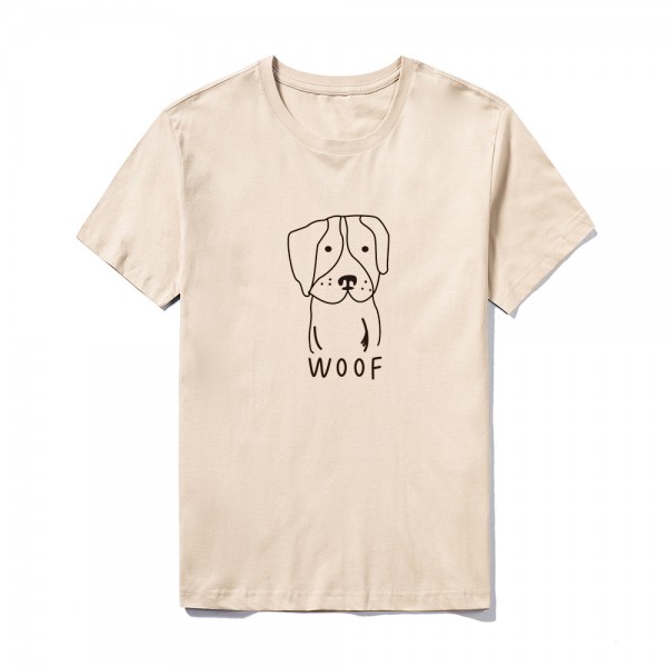 2021 summer group building logo customized short sleeve top large round neck solid color Cute Dog Print T-shirt