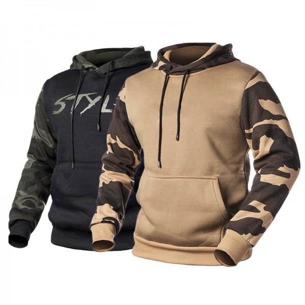 Amazon new men's autumn and winter casual sweater camouflage color matching hooded large size sweater wholesale top wish