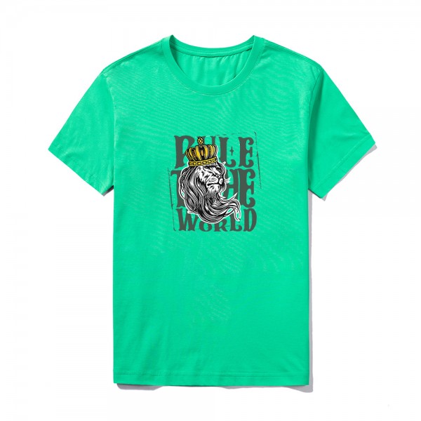 2021 summer group building logo customized short sleeve top large round neck solid color creative lion print T-shirt