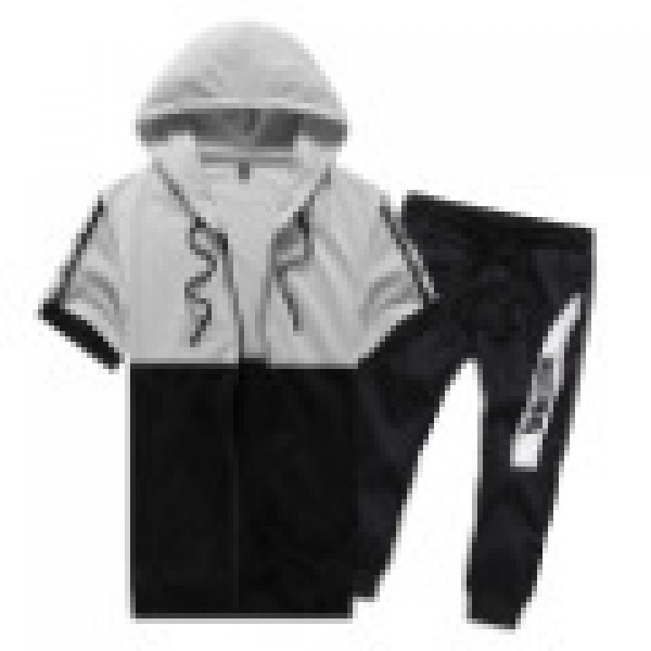 Hooded short sleeve 2-piece cardigan zipper hooded contrast short T-shirt English Print Capris men's sports fashion