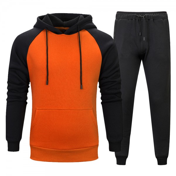 Youth school color contrast two piece suit fashion trend color contrast Hoodie solid waist pants men