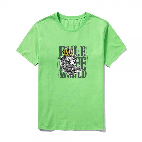 2021 summer group building logo customized short sleeve top large round neck solid color creative lion print T-shirt