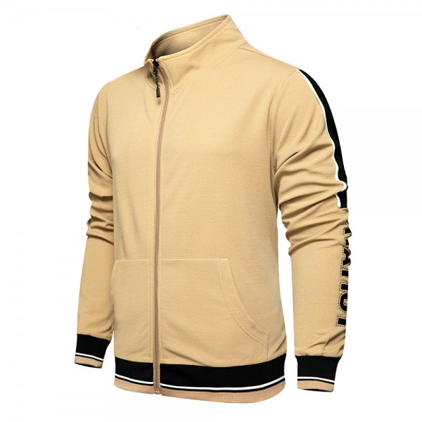 2021 new sportswear men's spring autumn color contrast zipper cardigan Color Matching comfortable trend versatile suit