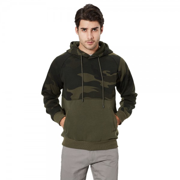 Wish cross border men's warm sweater camouflage color matching large men's cotton padded jacket Hoodie casual coat Plush