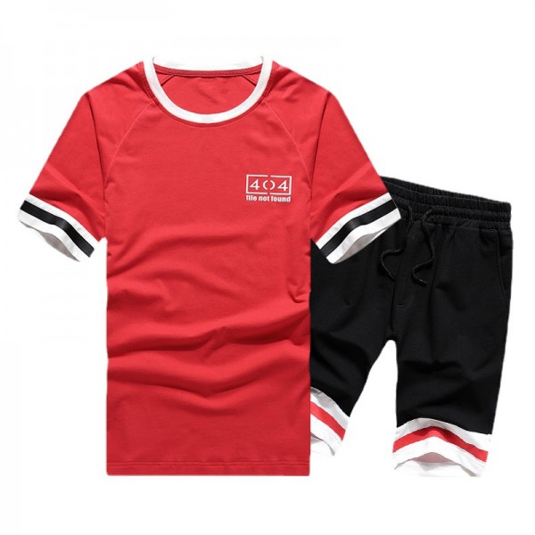 Spring and summer 2021 new round neck Pullover stripe color contrast fashion leisure sports short T-shirt breathable SHORTS MEN