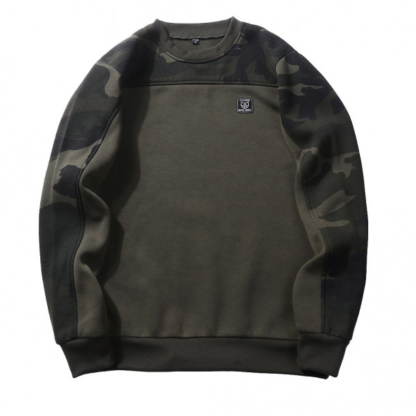 Cross border foreign trade autumn and winter new men's large round neck men's casual camouflage Fleece Pullover
