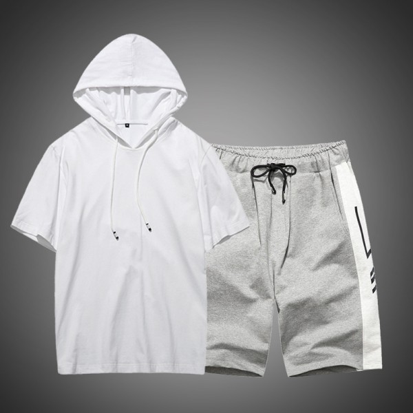Men's two piece suit 2021 summer new sweater men's short sleeve trend hooded Casual Short Sleeve shorts men's suit