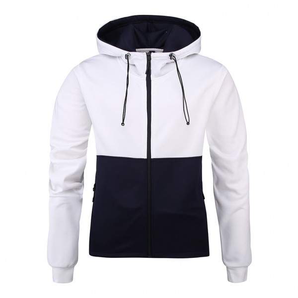 European and American autumn and winter fashion splicing color contrast coat casual versatile trend drawcord zipper hooded cardigan coat men