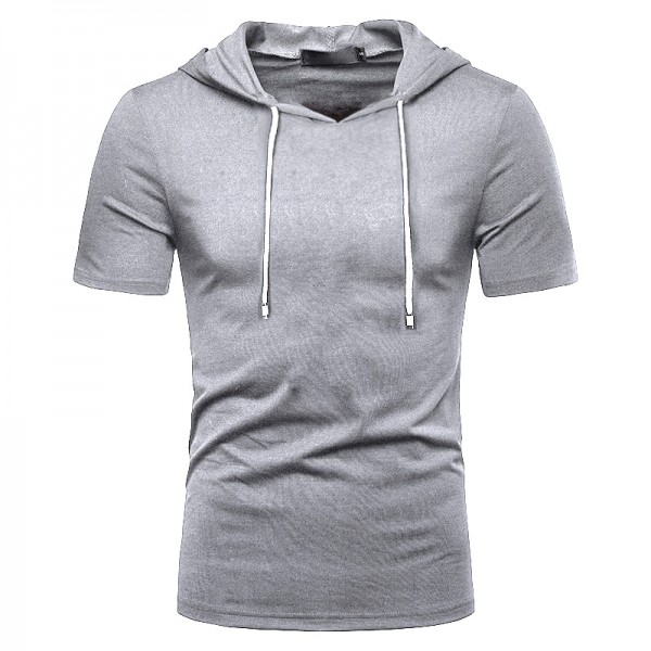 Summer hooded short sleeve sweater men's cotton blank solid color T-shirt loose casual T-shirt customized wholesale