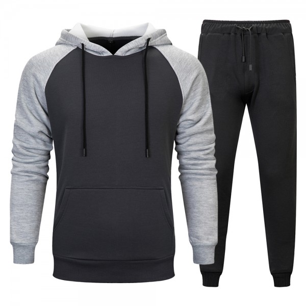 Youth school color contrast two piece suit fashion trend color contrast Hoodie solid waist pants men