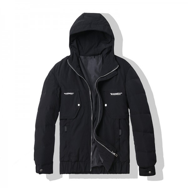 Europe station thickened loose short hooded jacket men's 2019 new white down brand down jacket for men