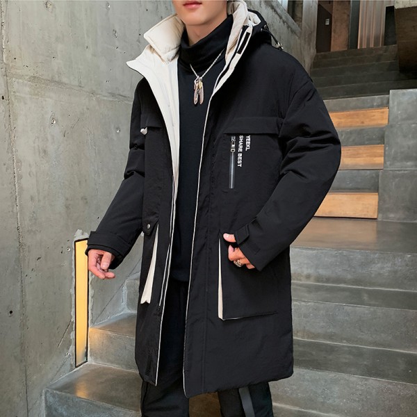 Youth Korean leisure down jacket inside and outside color reversal fashion printing pocket zipper trend hooded jacket men