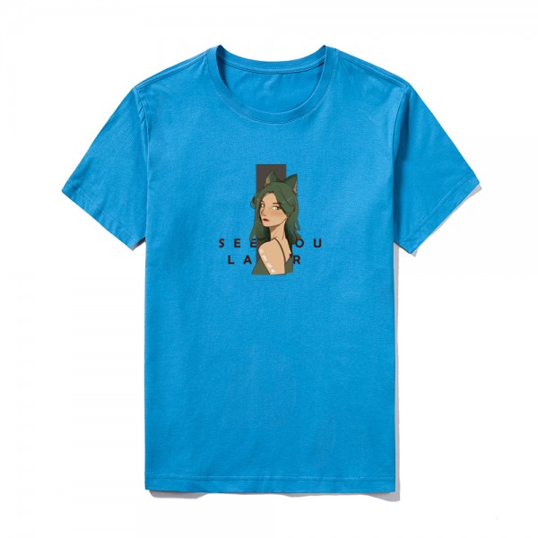 2021 summer Amazon logo custom short sleeve top large round neck solid fox girl print T-shirt