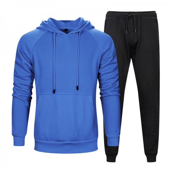 Autumn and winter two piece solid kangaroo pocket hooded solid loose sports pants men's wear