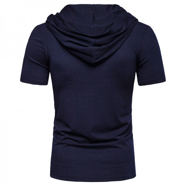 Summer hooded short sleeve sweater men's cotton blank solid color T-shirt loose casual T-shirt customized wholesale