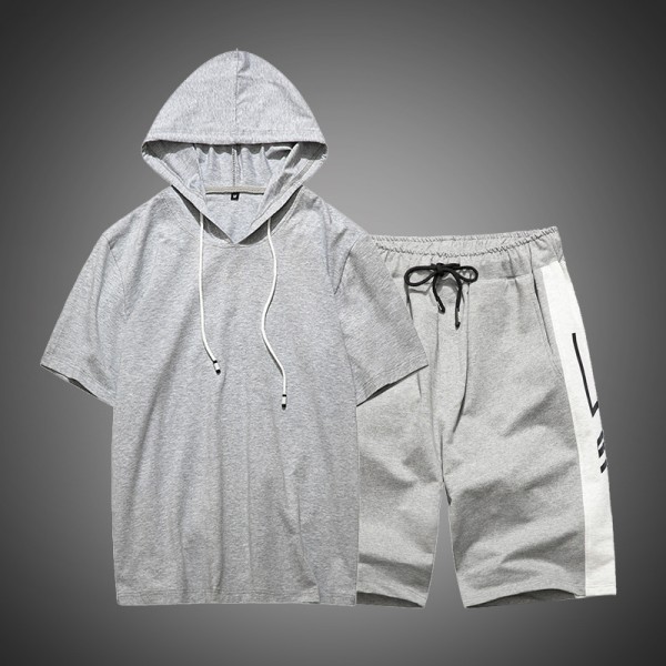 Men's two piece suit 2021 summer new sweater men's short sleeve trend hooded Casual Short Sleeve shorts men's suit