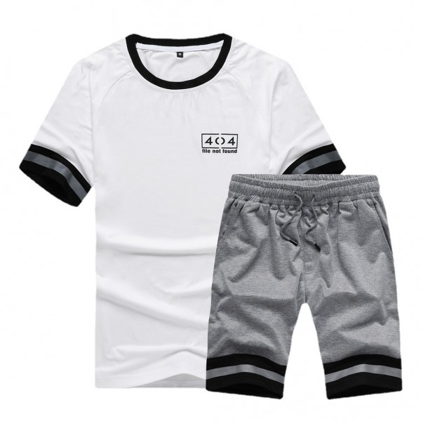 Spring and summer 2021 new round neck Pullover stripe color contrast fashion leisure sports short T-shirt breathable SHORTS MEN