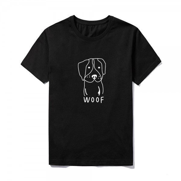 2021 summer group building logo customized short sleeve top large round neck solid color Cute Dog Print T-shirt