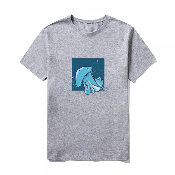 2021 summer Amazon logo customized short sleeve top large round neck solid color cartoon jellyfish print T-shirt for men