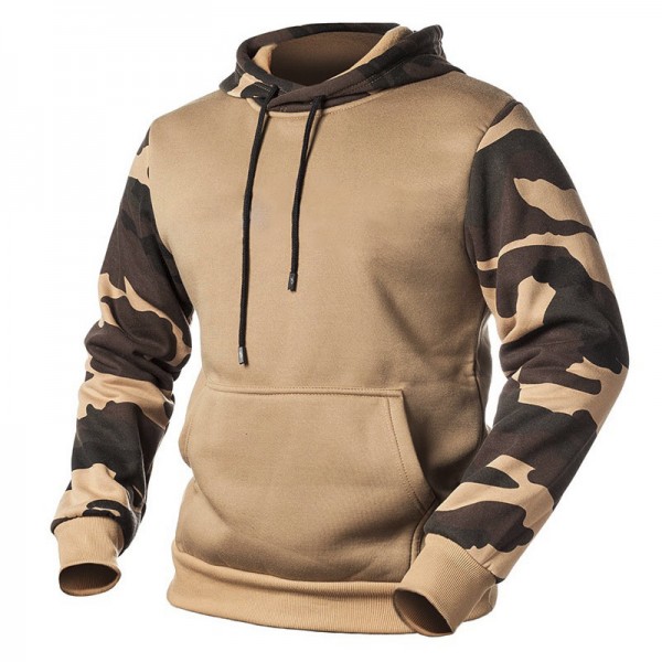 Amazon new men's autumn and winter casual sweater camouflage color matching hooded large size sweater wholesale top wish