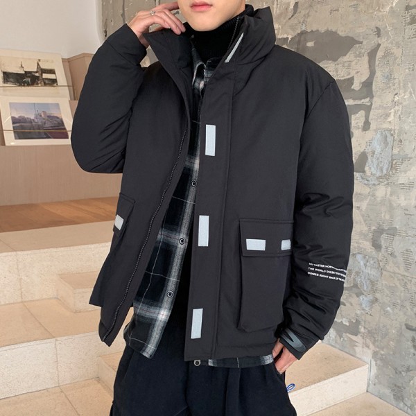 2020 winter new fashion brand simple solid color Velcro thickened warm standing collar cotton clothing cotton coat fashion large size