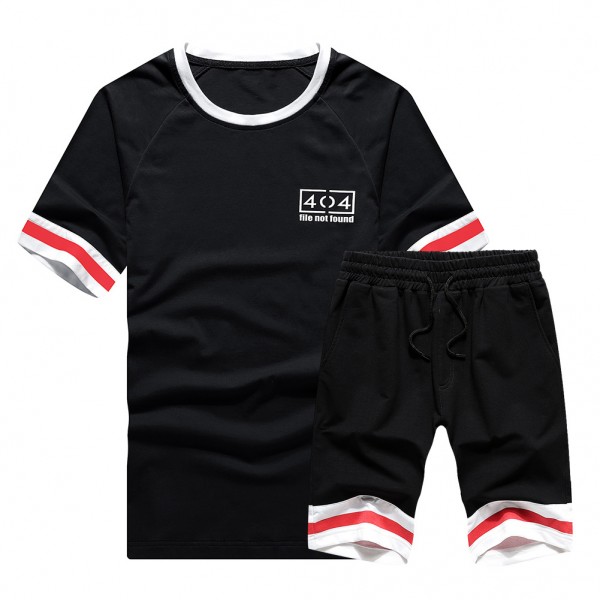 Spring and summer 2021 new round neck Pullover stripe color contrast fashion leisure sports short T-shirt breathable SHORTS MEN