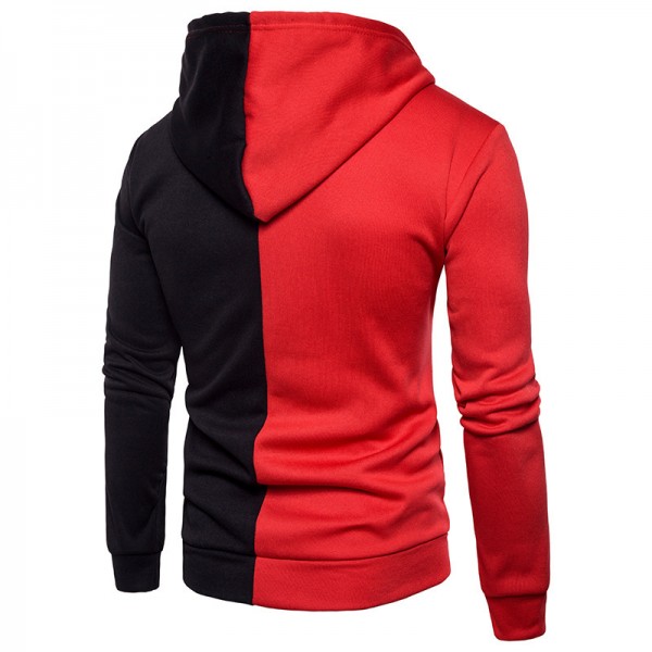 European cross border new casual men's Hooded Sweater men's color matching two color zipper tied Jacket Large