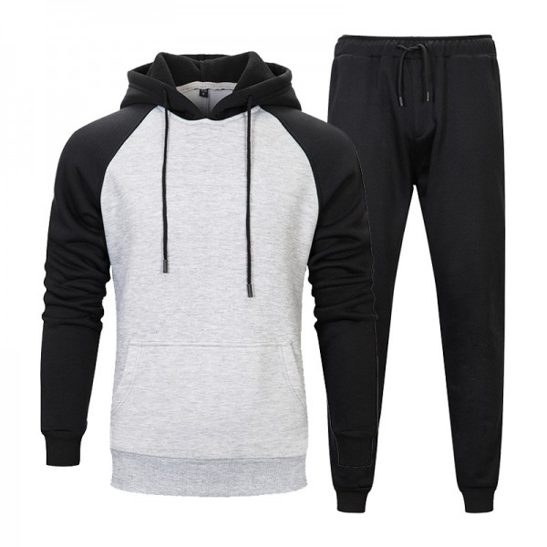 Youth school color contrast two piece suit fashion trend color contrast Hoodie solid waist pants men