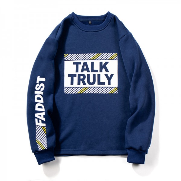 Haoteng clothing autumn and winter round neck Pullover Sweater letter diagonal printing trend Large Plush casual men's sweater