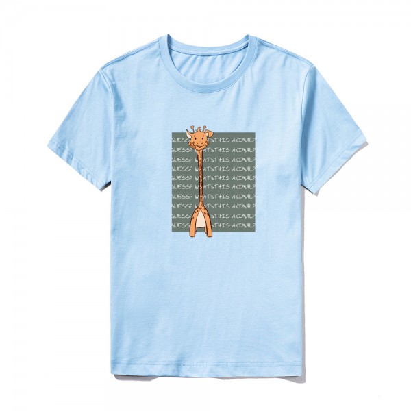 2021 summer Amazon logo custom short sleeve top large round neck solid color cute Giraffe Print T-shirt