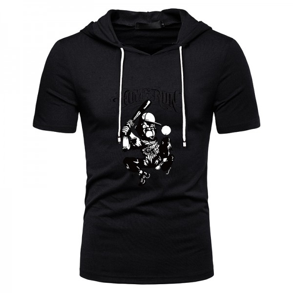 Summer new printed t-shirt men's solid color hooded T-shirt European and American Short Sleeve leisure printed DIY couple top