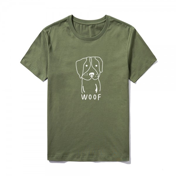 2021 summer group building logo customized short sleeve top large round neck solid color Cute Dog Print T-shirt