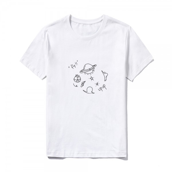 2021 summer Amazon logo custom short sleeve top large round neck solid color cartoon short stroke print T-shirt