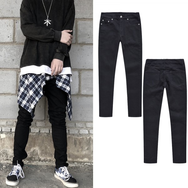 2019 new European and American high street ins trend black versatile jeans men's and women's Kanye slim little leg long pants