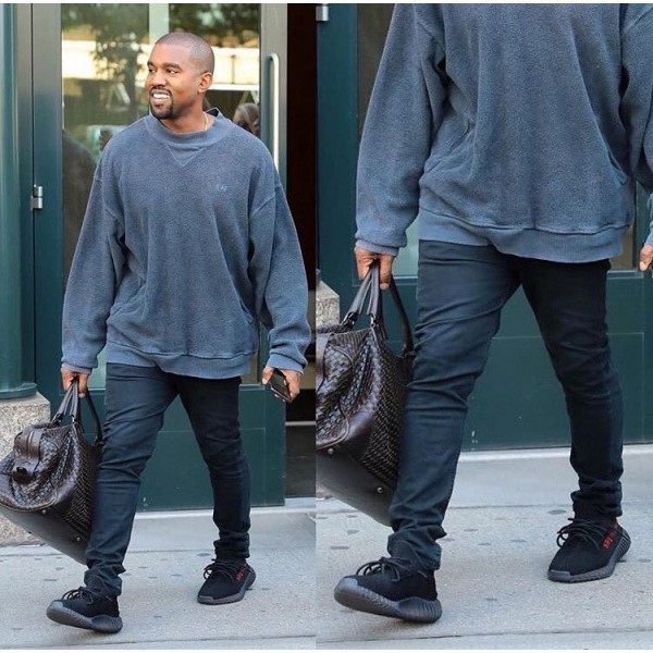 Kanyewest same ins fashion pure black four seasons versatile elastic slim fit small foot high street jeans