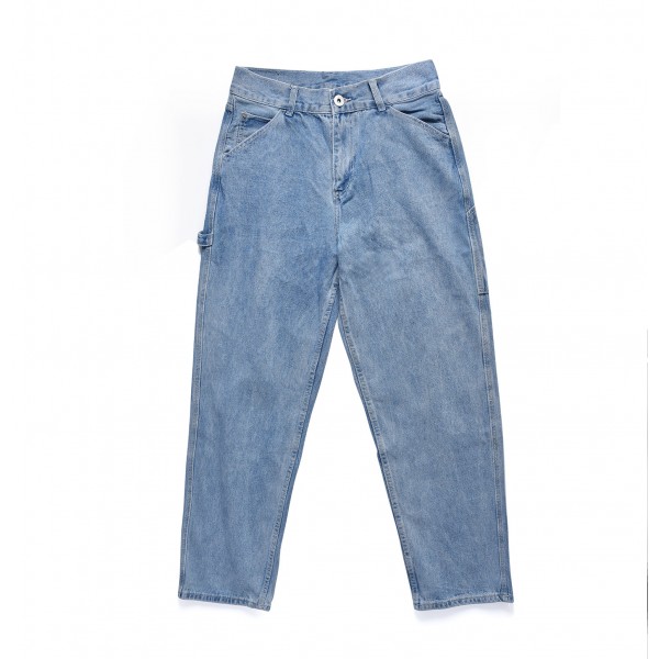 European and American high street men's Retro 90's big and loose hip hop casual men's washed blue jeans