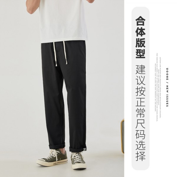 Men's wear youth men's thin simple casual pants 2021 Summer Urban drawstring waist straight pants